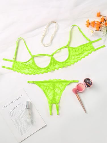 Image of Lilosy Sexy Underwire Floral Lace Sheer Lingerie Set for Women See Through Bra and Panty 2 Piece