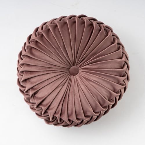 YWHT 北欧手作りプリーツリングカボチャ抱き枕、円形リビングソファ腰当て、ベッドサイドベルベット枕 (コーヒー,直径35×10cm)