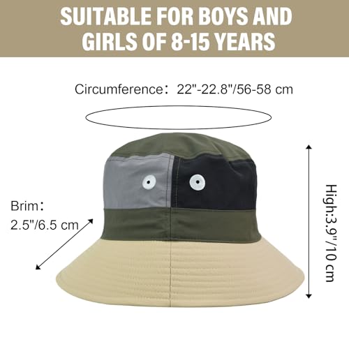 Image of Outdoor Kids Sun Hat Quick Dry Bucket Hat Multiple Color Patchwork for Boys Girls 8-15 Years UPF 50+ Summer Beach Hats