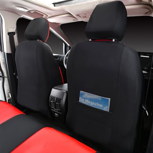 Image of CAR PASS Leather Seat Covers Full Set Universal Water Resistant 3D Foam Back Support, Luxury Comfort Automotive 5 Seat Covers All Season Fit for SUV,Sedan,Van, Airbag Compatible Elegance (Black Red)