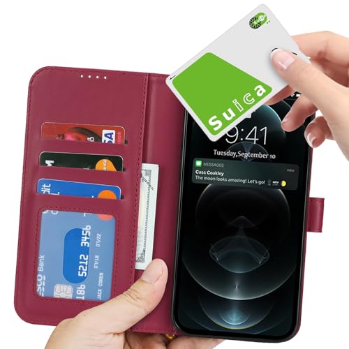 Image of for iPhone 13 Pro Max Case Wallet with Card Holder,for iPhone 12 Pro Max Wallet Case for Women Men,PU Leather Shockproof Magnetic Buckle Stand Flip Phone Case-Red