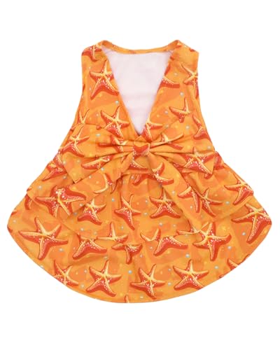 Image of CuteBone UPF50+ Dog Dresses for Small Dogs, Summer Sleeveless Deep V-Back Pet Dress with Big Bow, Breathable Swimwear Fabric, Cooling Stretchy Puppy Clothes for Outdoor Wedding Party Beach DV07S