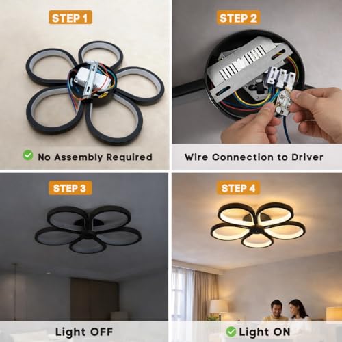 Image of ORANOOR 50W LED Ceiling Chandelier Light - 3 Color Mode (Warm /Natural /Cool), 12 Inch Flower Design, Eye-Protecting Light for Living Room, Bedroom & Hall