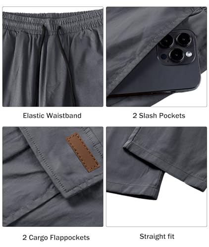 Image of Comdecevis Men's Casual Cargo Pants Workout Joggers Stretch Sweatpants Hiking Drawstring Tactical Pants with Multi Pockets