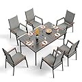 PHI VILLA 7 Piece Outdoor Dining Set, 1 Rectangle Patio Dining Table & 6 Aluminum Stackable Chairs(Grey) with Extra Wide Seat, Breathable Fabric and Sturdy Frame,Patio Table Set for Outdoor