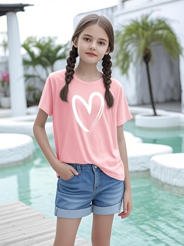 Image of Girls Short Sleeve Tee Shirts Kids Summer Crewneck Tops 5-14 Years