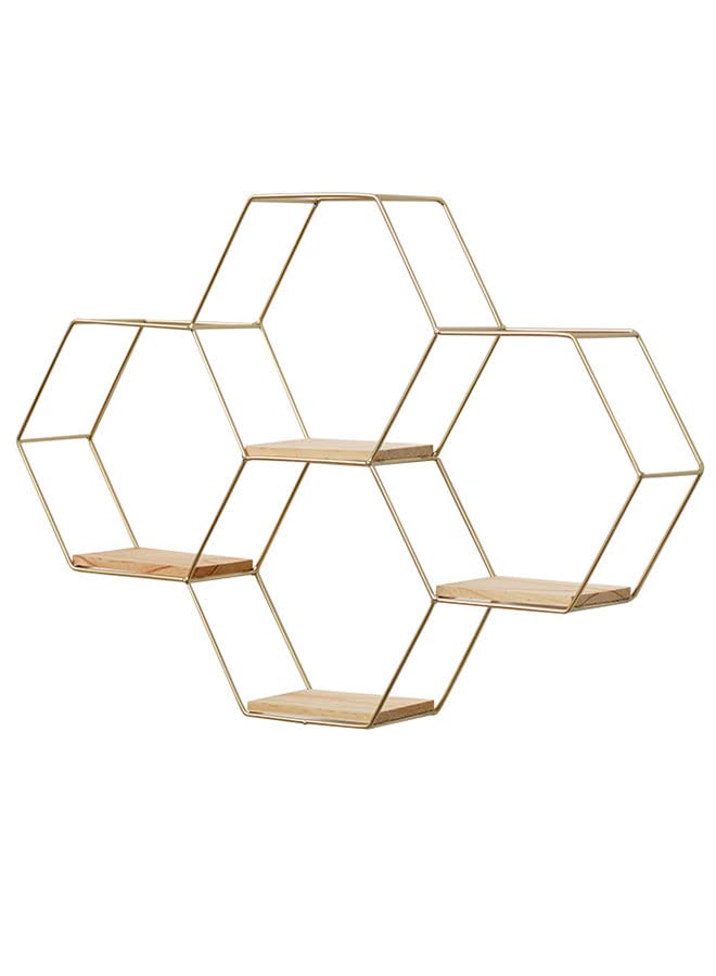 ZCM HAPPY Creative Wall Storage Rack Hexagonal Combination Shelf (Gold+Brown)