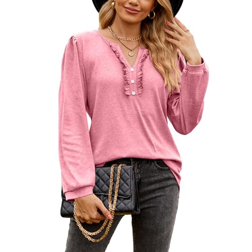 Jersey de Manga Larga, Camiseta de Otoño con Cuello en V para Mujer, Color Sólido Informal para Uso Diario (M)