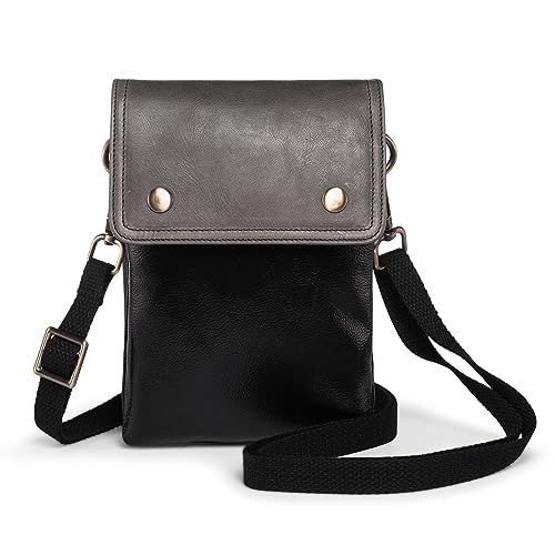 katloo Cuero Genuino Bolso Bandolera con Correa, Bolso Movil Mujer para Compras, Fiesta, Viaje, Actividades al aire libre, Billetera Portamoviles Monedero Carteras Niña (Negro)