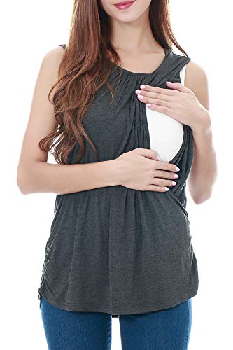 Smallshow Women's Maternity Nursing Tops Breastfeeding Clothes XX-Large Charcoal Grey - Thumbnail 2
