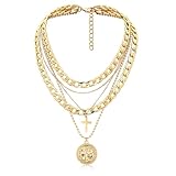 MJartoria Gold Layered Necklaces for Women Trendy Retro Coin Pendant Necklace Dainty Chunky Chain Choker Necklaces for Jewelry Birthday Gifts (Gold, A-Y-Retro Coin-Cross-5 in 1 Layered)
