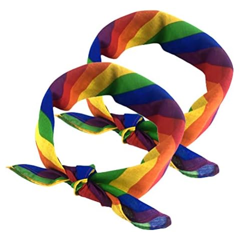 Rainbow Bandana Unisex Square Scarf,2 Pcs Rainbow Headbands Neckerchief Gay Pride Accessory Fancy Dress Headband Headscarf for Party Celebration Supplies Cover