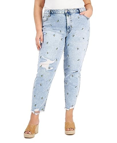 Tinseltown Trendy Plus Size Ripped Embroidered Mom Jeans2