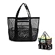 Faltbare Strandtasche-Große Netz Strandtasche Familie- Mesh Badetasche Netztasche für Sandspielzeug Handtaschen, mit Wasserdicht Taschen,für Strand, Urlaub, Reise,Fitnessstudio