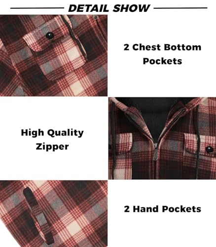 Image of LeeHanTon Mens Flannel Jackets Sherpa Lined Fleece Zip Up Winter Warm Workout Plaid Sweatshirt with Hood