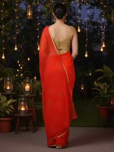 Image of AKHILAM Women's Pink Chiffon Floral Printed Saree With Unstitched Blouse Piece (DOLY2604 AI)