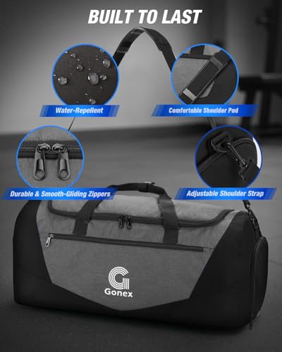 Image of Gonex Gym Duffel Bag 18 inch with Shoe Compartment Wet Pocket, Large Capacity Sports Duffle Bag for Men Women, Workout & Travel Bag with Multiple Pockets, Black /Gray, Small (30L)