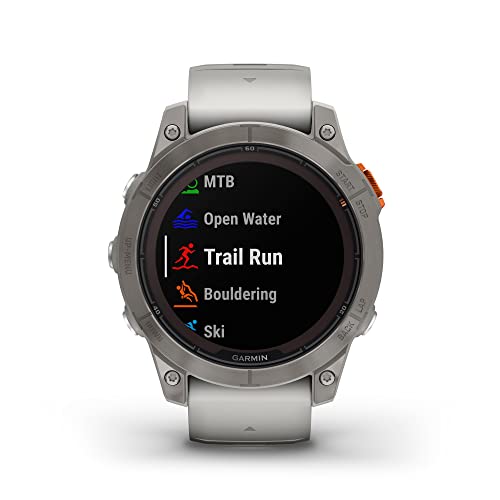 Image of Garmin Fenix 7 Pro Sapphire Solar, Silver Titanium with Fog Gray Silicone Band