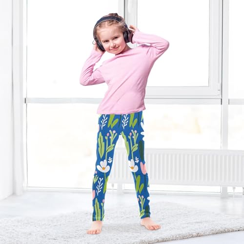 ALAZA Girls' Leggings Children's Yoga Pants Skinny Printed Dance Abstract Flowers Blue Comfortable 4T3