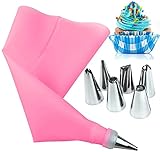 Kit de 6 puntas de acero inoxidable, 1 bolsa de repostería y 1 acoplador para decoración de tartas, diseño rosa y azul