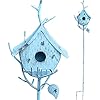 Bird Houses for Outside with Pole, Metal Birdhouse Stake for Outdoors Rustic Bird House On Pole Stand Farmhouse Birdhouse Decor Decorative Garden Yard Art 39" H Blue