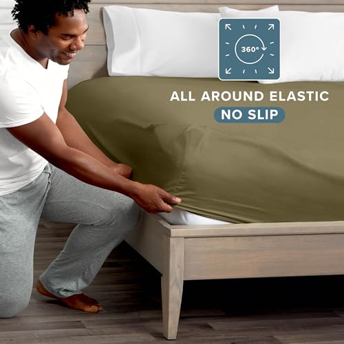 Bare Home Twin XL Fitted Sheet - 1800 Ultra-Soft (Twin XL, Olive) - image 3