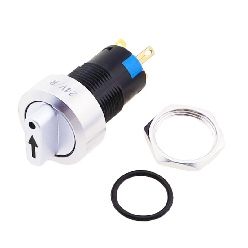 1PCS 16mm Metal Rotary selector Switch 2 3-Position Switch 12V Led red and Green Stainless Steel Push Button Switch 1NO1NC self-Locking SPDT(Red,12V LED)