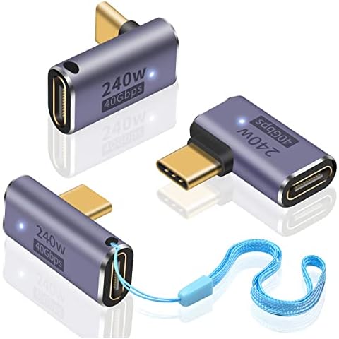 Duttek USB C 90 Degree Adapter 240W, USB C Right Angle Adapter 40Gbps, 90 Degree USB C Adapter PD Male to Female Extender with 8K Video Support USB 4 Cable for Laptop, Tablet and Phones (3 Pack) Cover