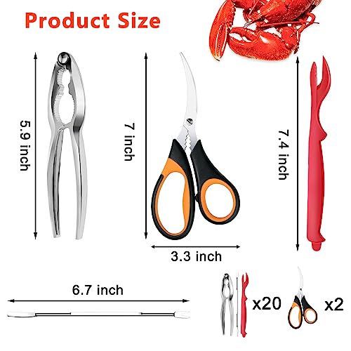 63 Pcs Seafood Tools Set, Crab Crackers and Tools, Lobster Crackers and Picks Set, Crab Leg Cracker Tools, 20 Crab Crackers, 20 Forks, 20 Lobster Shellers, 2 Seafood Scissors, mobzio Nut Cracker Tools