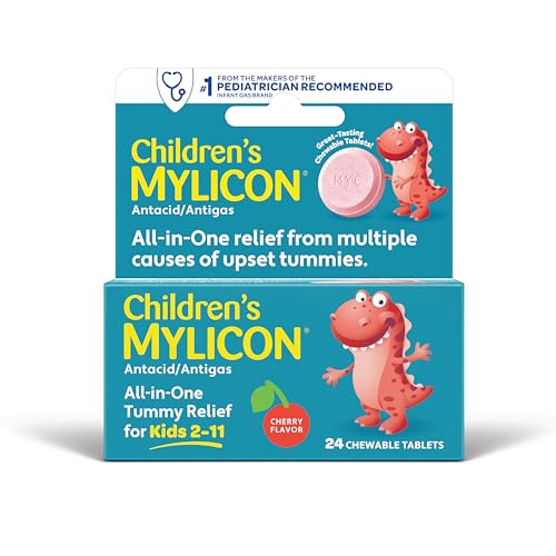 MYLICON Childrens Tummy Relief for Kids 24 Cherry Flavored Chewable Tablets