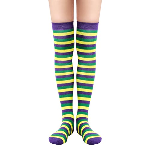 Image of American Trends Womens Rainbow Socks Striped Knee High Socks Thigh High Stockings Casual Tube Socks Costume Leg Warmers