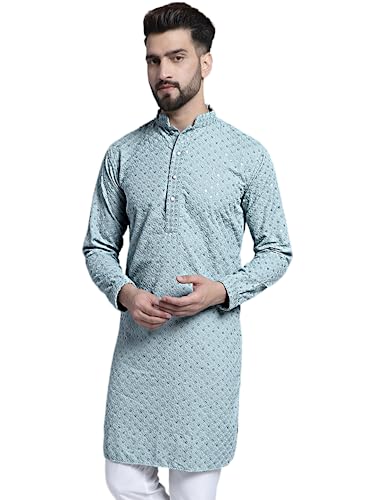 Image of Jompers Men's Regular Fit Cotton Chikankari Embroidered and Sequence Kurtas