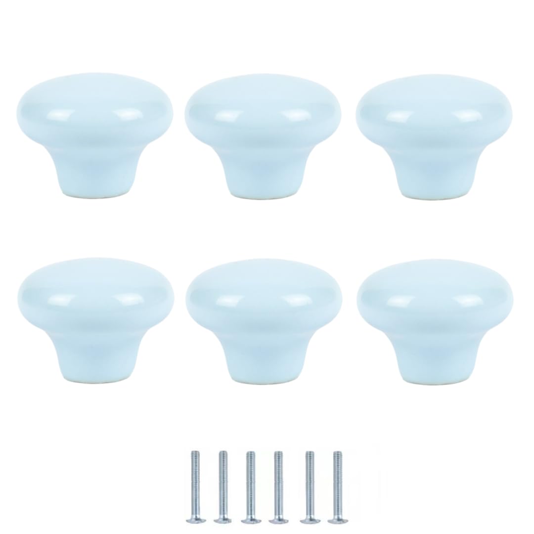 Enmrfvkz Sky Blue Ceramic Cupboard Drawer Handle Knobs, Ceramic Single Hole Knobs Multicolor 32X24mm 6 Pcs(Sky Blue)