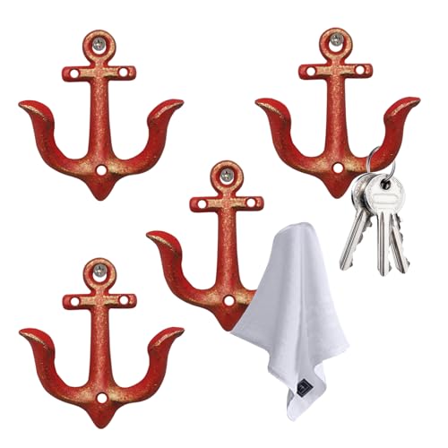 Notakia Red 4pc Wall Hooks β Vintage Cast Iron