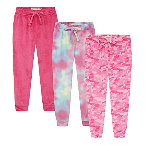 Image of BTween Girls 3 Pack Velour Jogger Pant Set Solid, Tie Dye or Camo Sweatpants for Girls