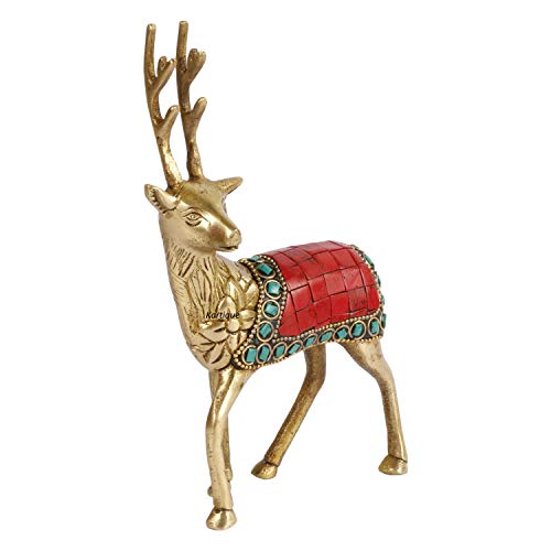 Image of Kartique Brass Feng Shui Deer Statue for Longevity and Energetic Environment | Showpiece for Home Office Decor and Gift Statue Showpiece Vastu Decorative Height 7 Inch (Multicolor)