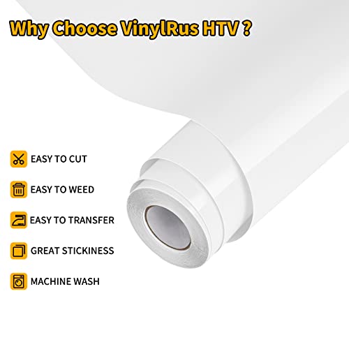 VinylRus Heat Transfer Vinyl-12” x 20ft White Iron on Vinyl Roll for Shirts, HTV Vinyl for Silhouette Cameo, Easy to Cut & Weed - Image 6