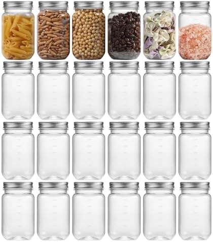 novelinks Plastic Jars With Lids 24Pcs 16 oz Plastic Mason Jars S...