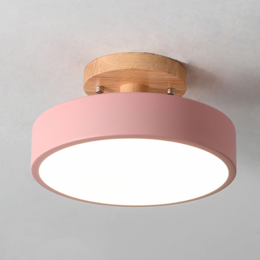 XINYASEE Modern LED Ceiling Lighting,Tri-Colour Dimmable Wooden Round Ceiling Lamp,Simple Metal LED Ceiling Light for Suitable for Bedroom, Living Room, Corridor, Balcony, Kitchen and More (red)