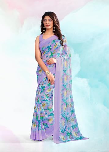 Image of Jaanvi fashion Women's Georgette Saree with Unstitched Blouse Piece