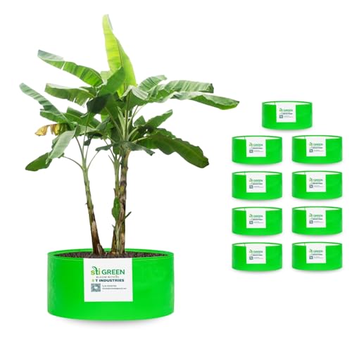 Image of HDPE Grow Bags for Plants 24X12 Inch (Pack of 10) | 260 GSM Heavy Duty UV-Protected Round Green Colour Plant Bags for Terrace and Vegetable Gardening | Strong & Reusable|