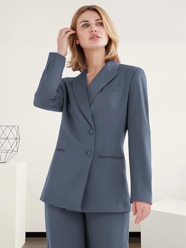 Women's 2 Piece Suit Two Button Business Casual Office Work Outfits Dressy Blazer Wide Leg Pants Set3
