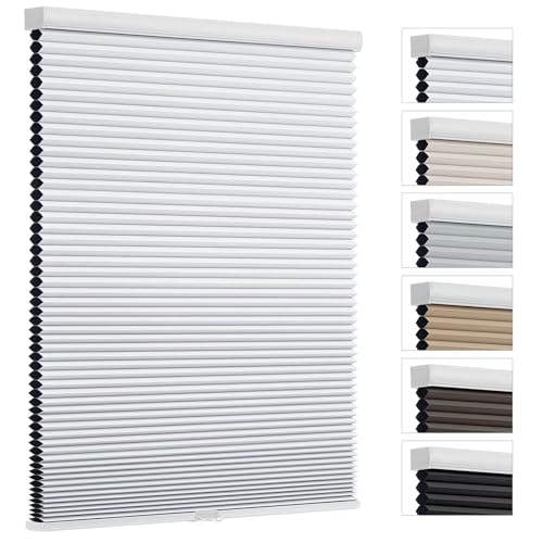 Changshade Blackout Cellular Window Shades Cordless, Honeycomb Blinds for Indoor Windows Room Darkening Black Out Thermal Insulated for Bedroom, Bathroom, Shade Size 34 Inch Wide 72 Inch High, White