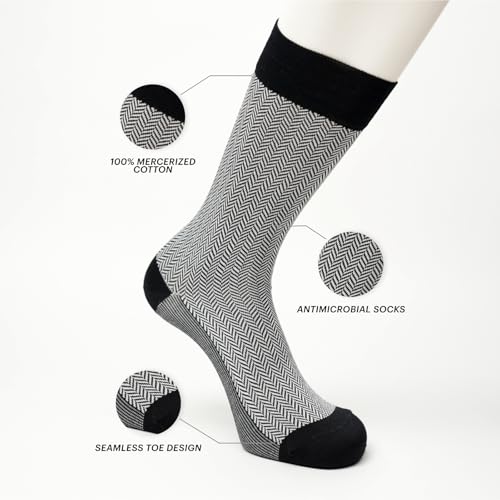 Image of Theater Black & White Men's Socks | Mercerised Cotton | Mid Calf Length | Anti-Bacterial | Luxury Business Essentials | Comfortable Fit