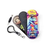 SPITBOARDS® 32 * 96 mm Fingerboard Complete Wood Set-Up Assembled, 5-Layers, Silver Trucks with Bushings and Nuts, Transparent CNC Bearing Wheels, Lasered Foam Grip Tape Sunset Raptor