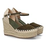 shoes&blues.es 100136 Alpargata Sandalia de Mujer con Cuna de Esparto y Detalle Decorativo en la Pala, para Mujer, Cierre de Hebilla Ajustable, Talon Abierto, Ideal Primavera Verano. Verde Talla 38