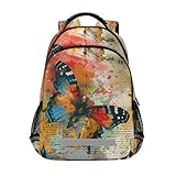 Butterfly Backpack for Students Boys Girls Abstract Art Vintage Butterfly School Bag Travel Daypack Rucksack