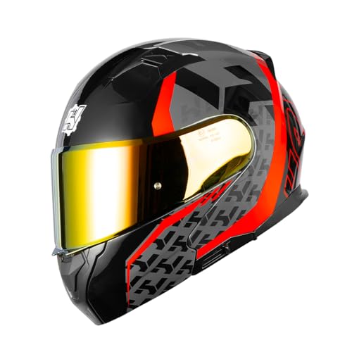 Image of HAX Modular Flip-Up Dual Visor Motorcycle Helmet Adult DOT /ECE Approved | Lightweight, Comfortable, and Stylish Helmet for Men and Women - Amatista Series Wind Red XL