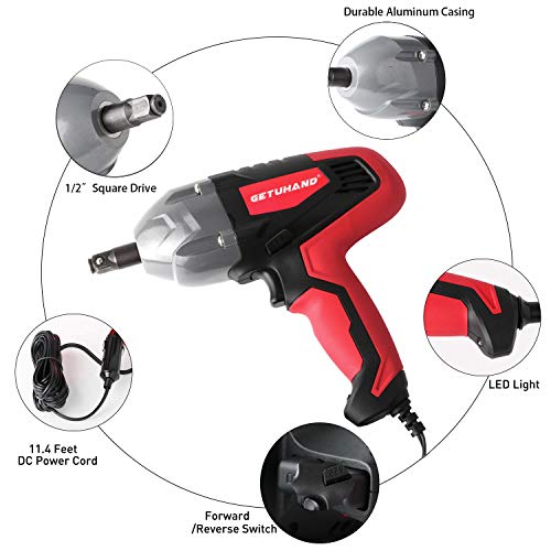 GETUHAND Electric Impact Wrench 1/2 Inch & 12 Volt 400N.M 300ft-lbs Max Torque with 1/2" Strong Square Drive, Portable Car Impact Wrench Kit with Sockets and Carry Case - Thumbnail 5