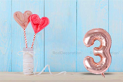 Image of Rozi Decoration Foil 32 inch Inch Rose Gold 3 Balloon Number Helium Supported Pack Of 1 Pcs | 3Rd Anniversary Decoration Items | 3 Number Balloon 32 Inch For Birthday
